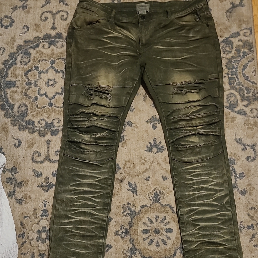 Men's Ripped Olive Skinny Jeans